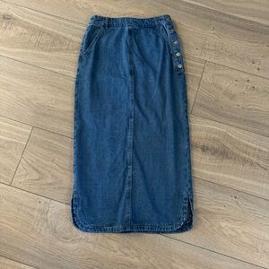 Denim Midi Skirt with Button Detail
